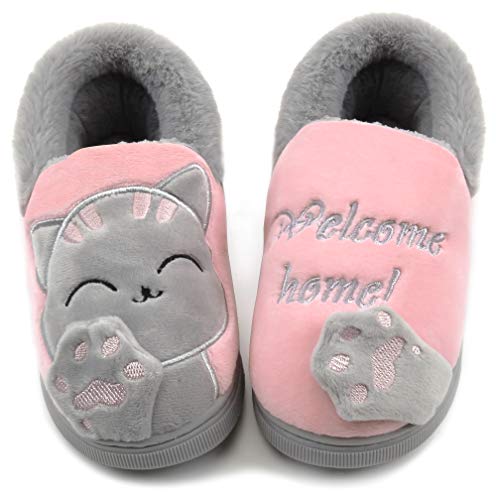 Vunavueya Mujer Zapatillas de Estar por Casa Hombre Zapatos Pantuflas Casa Invierno Interior Caliente Peluche Forradas Slippers Rosa(Cat) 35/36 EU/36-37CN