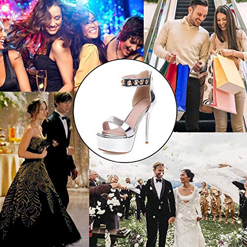 Way bocke Sandalias Sexis De Tacón Alto para Mujer De 13 CM, Plataforma con Punta De Fuga Y Tacón Alto Sexi De Verano para Fiestas, Espectáculos, Vida Diaria, Tamaño De 4 Colores,Plata,36