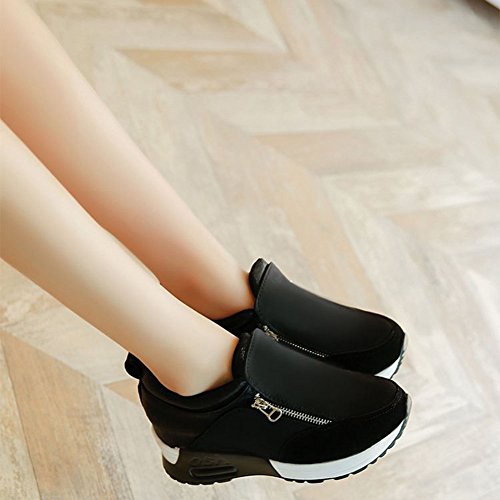 wealsex Cuñas Cierre De Cremallera Zapatos para Correr En Montaña Asfalto Aire Libre Deportes Zapatillas De Running para Mujer (Negro,36)