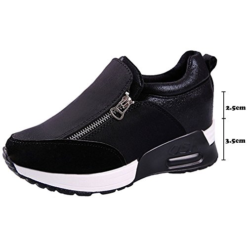 wealsex Cuñas Cierre De Cremallera Zapatos para Correr En Montaña Asfalto Aire Libre Deportes Zapatillas De Running para Mujer (Negro,36)
