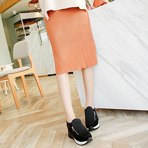 wealsex Cuñas Cierre De Cremallera Zapatos para Correr En Montaña Asfalto Aire Libre Deportes Zapatillas De Running para Mujer (Negro,36)