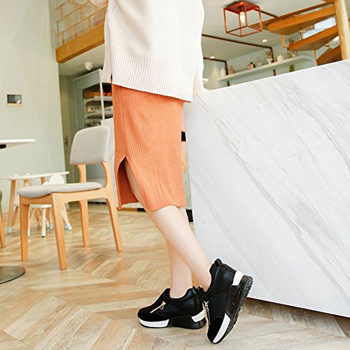 wealsex Cuñas Cierre De Cremallera Zapatos para Correr En Montaña Asfalto Aire Libre Deportes Zapatillas De Running para Mujer (Negro,36)