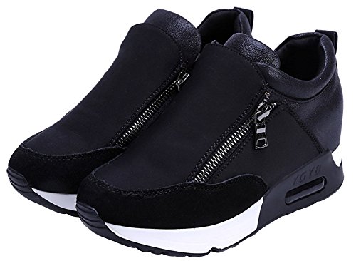 wealsex Cuñas Cierre De Cremallera Zapatos para Correr En Montaña Asfalto Aire Libre Deportes Zapatillas De Running para Mujer (Negro,36)
