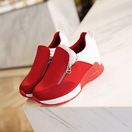 wealsex Cuñas Cierre De Cremallera Zapatos para Correr En Montaña Asfalto Aire Libre Deportes Zapatillas De Running para Mujer (Rojo,36)