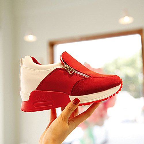 wealsex Cuñas Cierre De Cremallera Zapatos para Correr En Montaña Asfalto Aire Libre Deportes Zapatillas De Running para Mujer (Rojo,36)