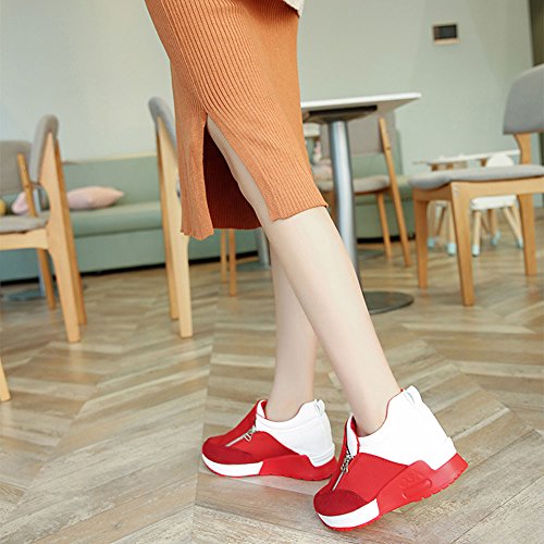 wealsex Cuñas Cierre De Cremallera Zapatos para Correr En Montaña Asfalto Aire Libre Deportes Zapatillas De Running para Mujer (Rojo,36)