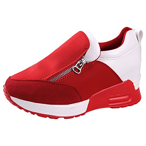 wealsex Cuñas Cierre De Cremallera Zapatos para Correr En Montaña Asfalto Aire Libre Deportes Zapatillas De Running para Mujer (Rojo,36)