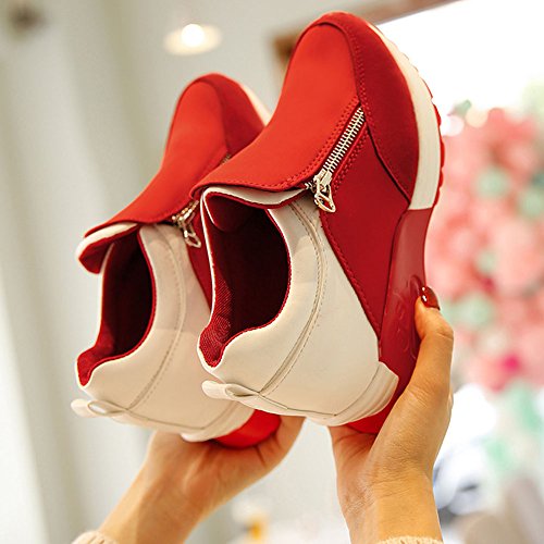 wealsex Cuñas Cierre De Cremallera Zapatos para Correr En Montaña Asfalto Aire Libre Deportes Zapatillas De Running para Mujer (Rojo,36)