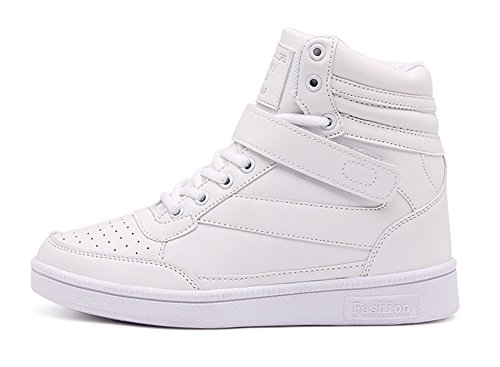 Wealsex Zapatillas de Cuña para Mujer Botas Botines Alta Zapatos Deportivos Oculto Talón Altura 3.5cm Interior Sneakers Blanco 40