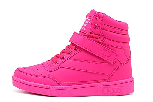 Wealsex Zapatillas de Cuña para Mujer Botas Botines Alta Zapatos Deportivos Oculto Talón Altura 3.5cm Interior Sneakers Rosa Roja 40