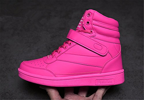 Wealsex Zapatillas de Cuña para Mujer Botas Botines Alta Zapatos Deportivos Oculto Talón Altura 3.5cm Interior Sneakers Rosa Roja 40