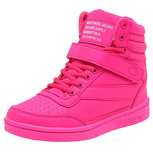 Wealsex Zapatillas de Cuña para Mujer Botas Botines Alta Zapatos Deportivos Oculto Talón Altura 3.5cm Interior Sneakers Rosa Roja 40