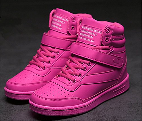 Wealsex Zapatillas de Cuña para Mujer Botas Botines Alta Zapatos Deportivos Oculto Talón Altura 3.5cm Interior Sneakers Rosa Roja 40