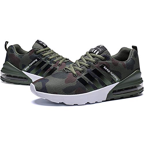 Wealsex Zapatos para Correr En Montaña Asfalto Aire Libre Deportes Zapatillas De Running para Hombre (42 EU, Camuflaje Verde)