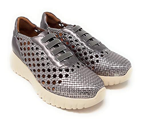 Weekend by PEDRO MIRALLES 12081 Trenzado Acero,Zapatilla Casual Fabricada en Piel Trenzada. (Acero, 41)