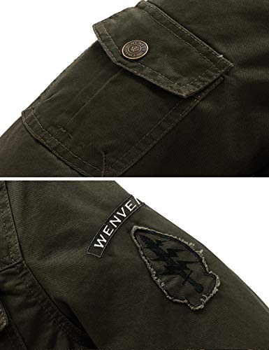 WenVen Chaqueta Militar Otoño Chaqueta de Algodón Clásica al Aire Libre Cazadora Aviador Ligera Entretiempo Chaqueta Cuello Alto Sahariana Invierno Hombre Verde Militar Large