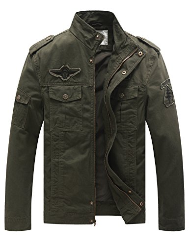 WenVen Chaqueta Militar Otoño Chaqueta de Algodón Clásica al Aire Libre Cazadora Aviador Ligera Entretiempo Chaqueta Cuello Alto Sahariana Invierno Hombre Verde Militar Large