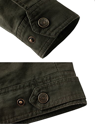 WenVen Chaqueta Militar Otoño Chaqueta de Algodón Clásica al Aire Libre Cazadora Aviador Ligera Entretiempo Chaqueta Cuello Alto Sahariana Invierno Hombre Verde Militar Large