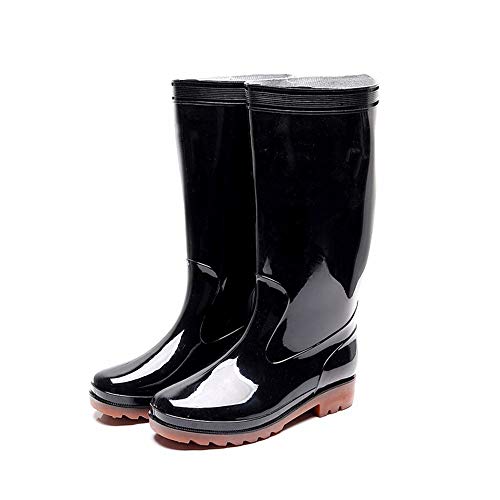 WH-IOE Unisex Adultas Botas de Lluvia Hombres Mujeres Anti Slip Largo Botas de Lluvia de Las señoras resbalón en los Zapatos a Prueba de Agua de Lluvia Botines Negro Botas de Agua Botas de Lluvia