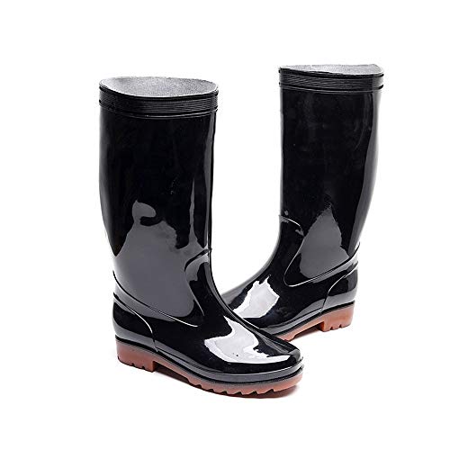 WH-IOE Unisex Adultas Botas de Lluvia Hombres Mujeres Anti Slip Largo Botas de Lluvia de Las señoras resbalón en los Zapatos a Prueba de Agua de Lluvia Botines Negro Botas de Agua Botas de Lluvia