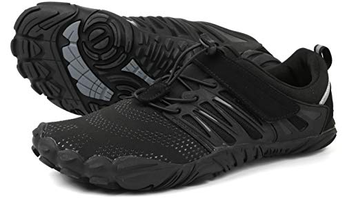 WHITIN Zapatilla Minimalista de Barefoot Trail Running para Hombre Mujer Five Fingers Fivefingers Zapato Descalzo Correr Deportivas Fitness Gimnasio Calzado Asfalto Negro 46