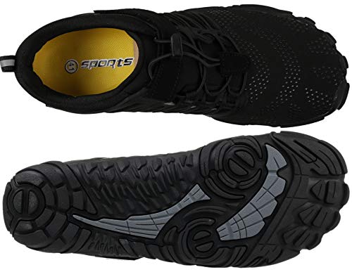 WHITIN Zapatilla Minimalista de Barefoot Trail Running para Hombre Mujer Five Fingers Fivefingers Zapato Descalzo Correr Deportivas Fitness Gimnasio Calzado Asfalto Negro 46