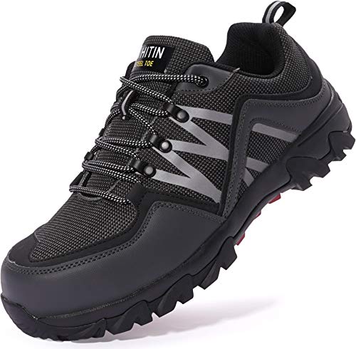 WHITIN Zapatos de Seguridad Hombres Zapatillas de Trabajo con Punta de Acero Ultra Liviano Reflectivo Anti-Deslizante Transpirable Zapatos de Industriay Construcción Gris 41 EU