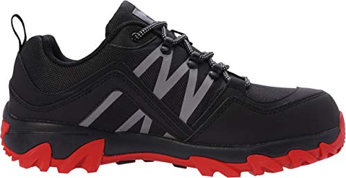 WHITIN Zapatos de Seguridad Hombres Zapatillas de Trabajo con Punta de Acero Ultra Liviano Reflectivo Anti-Deslizante Transpirable Zapatos de Industriay Construcción Negro Rojo 43 EU