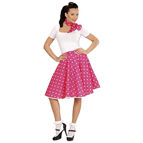 WIDMAN Lunares Falda de 1950 y Bufanda Set Adultas - Disfraz - Rosa - Tamaño 38-40