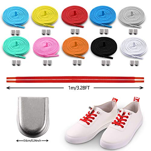 WILLBOND 10 Pares de Cordones de Zapatos Elásticos sin Lazo de Silicona con 40 Clips de Metal Estiramiento Cómodo para Adultos Niños, 10 Colores, 40 Pulgadas de Largo