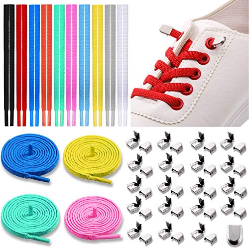 WILLBOND 10 Pares de Cordones de Zapatos Elásticos sin Lazo de Silicona con 40 Clips de Metal Estiramiento Cómodo para Adultos Niños, 10 Colores, 40 Pulgadas de Largo