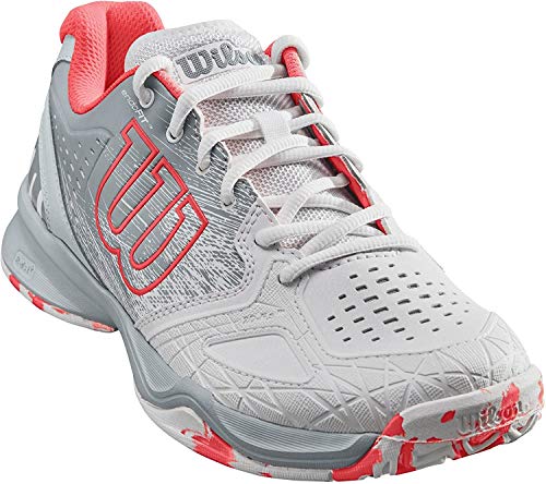 Wilson KAOS COMP W, Zapatillas tenis mujer, juego ofensivo, multiterreno, tejido/sintético, blanco/coral (White/Pearl Blue/Fiery coral), talla: 41