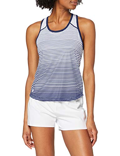 Wilson, W Team Striped Tank, Camiseta de tenis de tirantes para mujer, Poliéster, Azul/Blanco, Talla: L, WRA766103