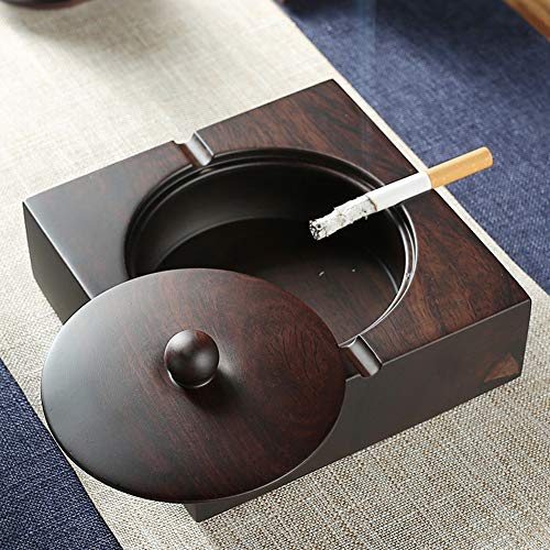 WJY Madera Maciza de ébano Cenicero, Personalidad Creativo Chino Cenicero con Tapa A Prueba de Viento Cenicero Home Decor Cenicero Retro Personalidad Creativa