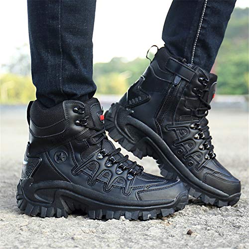 WOJIAO Botas de Tobillo de Encaje de Moda para Hombres Tácticas de Combate Seguridad Resistente al Desgaste Zapatos de policía Militar