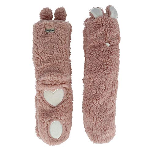 Women's Animal Flurry Slipper Sock. Zapatillas Calcetines de casa de Mujer Dearfoams. Confort y Suave. Talla única. (Dusty Pink)