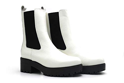 Wonders - Botas de Piel, con tacón Ancho de Goma y Plataforma, Suela de Goma, para: Mujer Color: Polar Talla:41