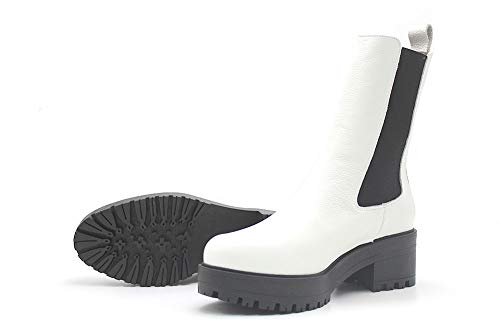 Wonders - Botas de Piel, con tacón Ancho de Goma y Plataforma, Suela de Goma, para: Mujer Color: Polar Talla:41