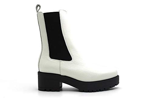 Wonders - Botas de Piel, con tacón Ancho de Goma y Plataforma, Suela de Goma, para: Mujer Color: Polar Talla:41