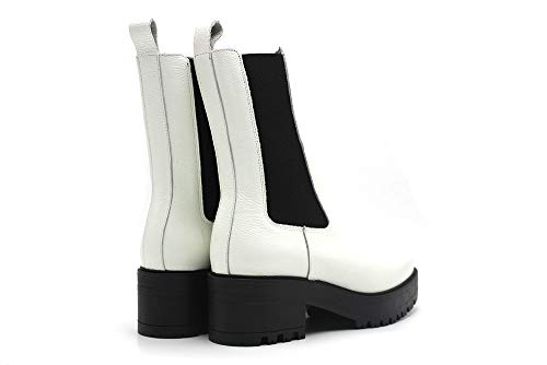 Wonders - Botas de Piel, con tacón Ancho de Goma y Plataforma, Suela de Goma, para: Mujer Color: Polar Talla:41