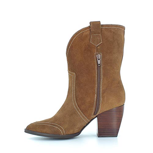 WONDERS M-4106 Botines con Tacon, Estilo Cowboy, para Mujer, Color Cuero. - Cuero Talla: 40