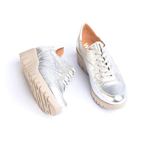 WONDERS - Zapatillas Casual - Cuero para: Mujer Color: Wash/Nylon M/Wash Plata Talla: 40