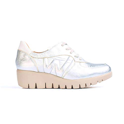 WONDERS - Zapatillas Casual - Cuero para: Mujer Color: Wash/Nylon M/Wash Plata Talla: 40