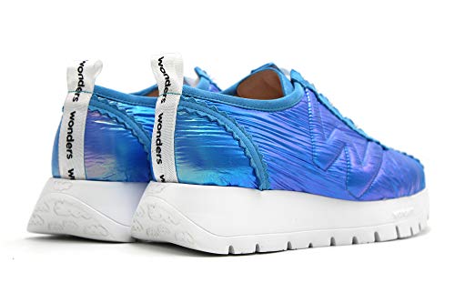 Wonders - Zapato Deportivo Casual, Sneakers con Cordones, Zapatillas cuña y Plataforma. Fabricado en Piel, para: Mujer Color: Pool Talla:39