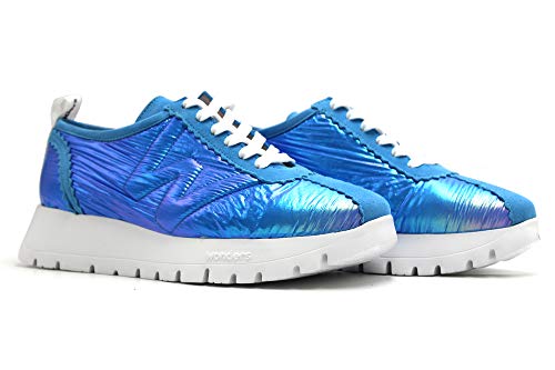 Wonders - Zapato Deportivo Casual, Sneakers con Cordones, Zapatillas cuña y Plataforma. Fabricado en Piel, para: Mujer Color: Pool Talla:39