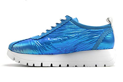 Wonders - Zapato Deportivo Casual, Sneakers con Cordones, Zapatillas cuña y Plataforma. Fabricado en Piel, para: Mujer Color: Pool Talla:39