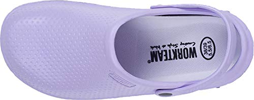 Work Team Zueco Sanitario EVA, Ultraligero, con Plantilla Ergonómica. Anatómico, con Cámara ortopédica, Suave para los pies. Unisex Lila 39