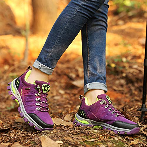 Wowei - Botas de senderismo, impermeables, para exteriores, deportivas, antideslizantes, cómodas, ligeras, de montaña, para trekking, para hombre y mujer, color Morado, talla 36 EU