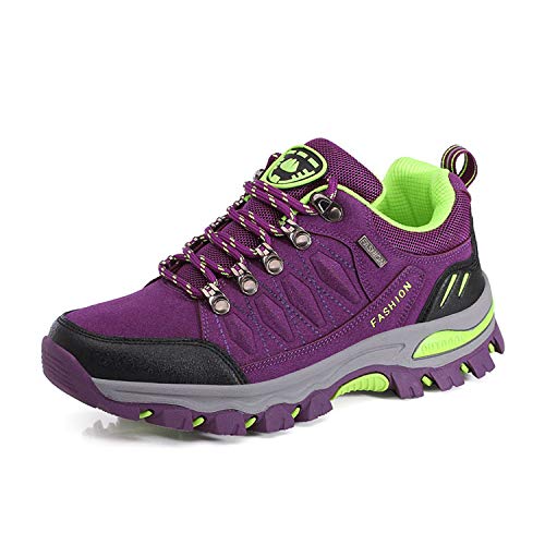 Wowei - Botas de senderismo, impermeables, para exteriores, deportivas, antideslizantes, cómodas, ligeras, de montaña, para trekking, para hombre y mujer, color Morado, talla 36 EU