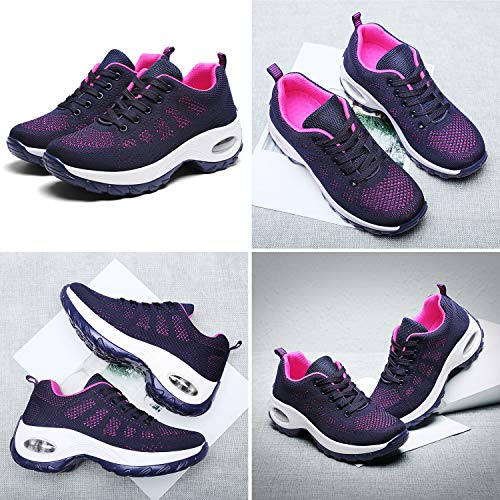 WOWEI Zapatillas Deportivas de Mujer Ligero Respirable Running Sneakers Mesh Plataforma Mocasines Zapatos de Cuña,Azul,37 EU